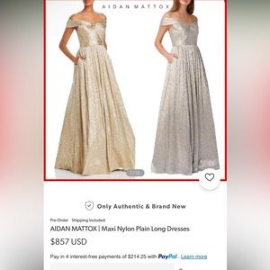 Aidan Mattox Metallic Off The Shoulder Gown size 10